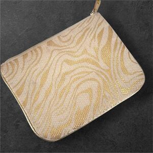 Stephanie Johnson Palm Desert Metallic Gold Cosmetic‎ Makeup Bag zebra stripes